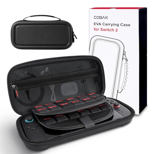CoBak Tragetasche mit großem Fassungsvermögen für Nintendo Switch 2 (2025) – 3-in-1 Zubehörset mit 2 schutzglas, 2 Daumengriff, und 1 tragbaren Hartschalen-Reiseetui Aufbewahrung, Schwarz