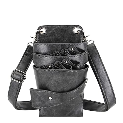 Scissors Bag- Soft Leather Salon Barber Hairdressing Scissor Shears Holster Hair Stylist Tools Bag with Waist Shoulder Belt