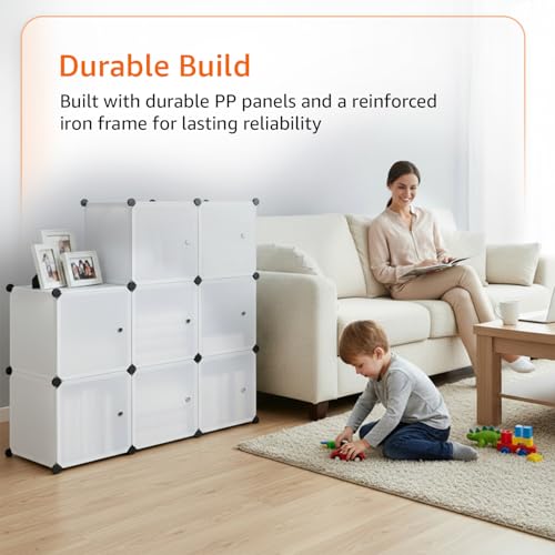 Image of Amazon Basics Plastic Modular Wardrobe Storage Cabinet for Home | 8 Cube Organizer with Hanging Space | DIY Foldable Closet for Clothes, Shoes & Accessories | White | 75 x 47 x 128 cm