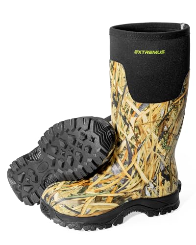 Extremus by KastKing MudRidge Rubber Rain Boots for Men, Waterproof Hunting Boots with 6mm Neoprene, Anti-Slip Outdoor Rubber Boots for Hunting, Farming, Fishing, Warm & Cold Weather