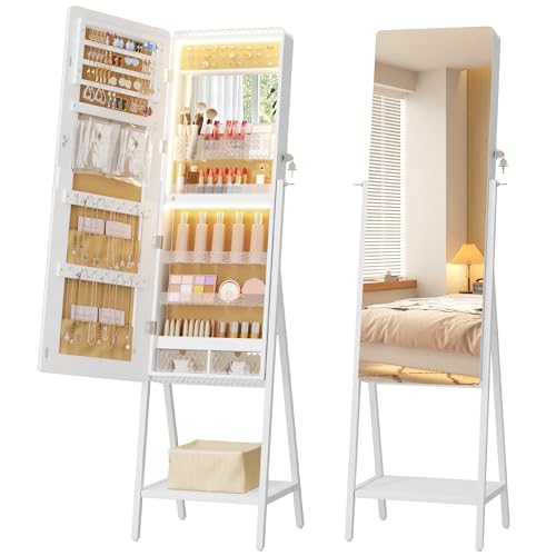 LVSOMT LED Jewelry Mirror Cabinet with Storage