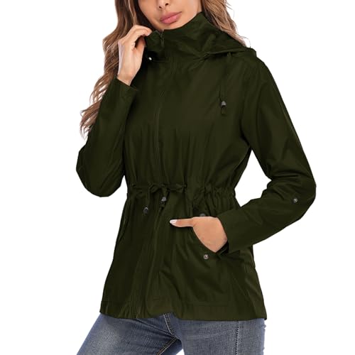 Lu's Chic Women's Rain Jackets Anorak Waterproof Casual Military Utility Outdoor Fall Hood4