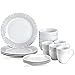 VEWEET, 16-częściowy serwis stołowy z serii „Frame” wykonany z porcelany, zawiera 27 cm talerze obiadowe, 19 cm talerze deserowe, 14 cm miski i 380 ml filiżanki na kawę, kompletny serwis dla 4 osób
