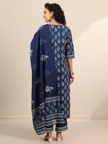 Image of Libas Printed Cotton Straight Kurta With Trouser and Dupatta