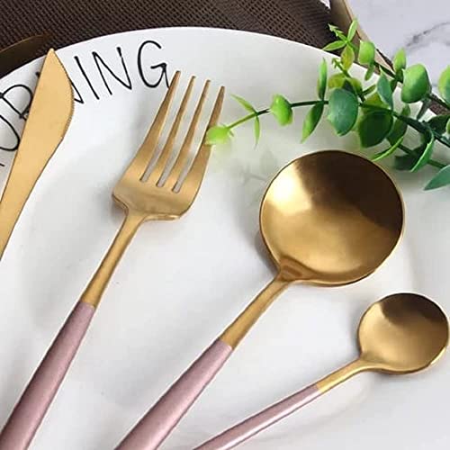 Image of aDai Premium Gold SUS304 Stainless Steel Cutlery Set - 8 Spoons, 4 Fork, 4 Steak Knife - Mirror Finish Dinnerware Flatware (Pink - Set of 16)