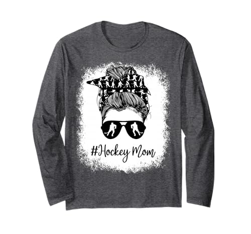 Bleached Life Hockey Mom Leopard Messy bun Glasses Long Sleeve T-Shirt