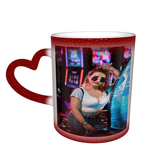 Naispanda Herz Zaubertasse mit Foto Name Text Bedrucken Lassen Magic Mug Personalisieren Fototasse Zauberbecher Selbst Gestalten Tasse Personalisiert Zaubertasse Bedruckt mit Foto Kaffeebecher Rot