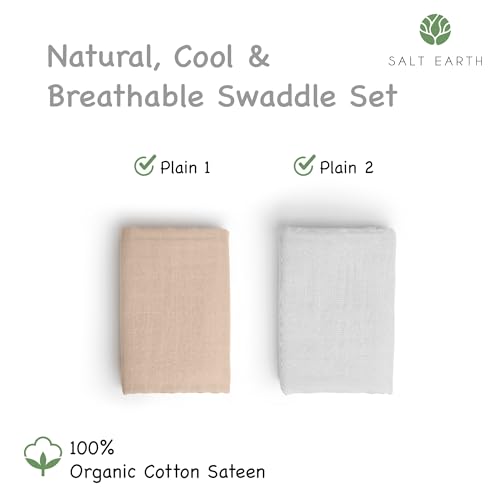 Image of Salt Earth 100% Organic Cotton GOTS Certified 2-Layered Swaddle Baby Blanket, 2 Pack,47 inchx47 inch Receiving Blankets for Swaddling,Wrap for Boy & Girl, Newborn Baby Essentials, Registry (2 Solid Colour)