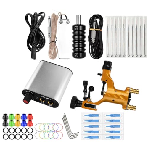 TOYANDONA Kit de Tatuaje Rotatorio Portátil para Principiantes Máquina de Tatuajes Dorada, Aleación de Aluminio y Acero Inoxidable, Fácil de Operar Salida de Energía Estable