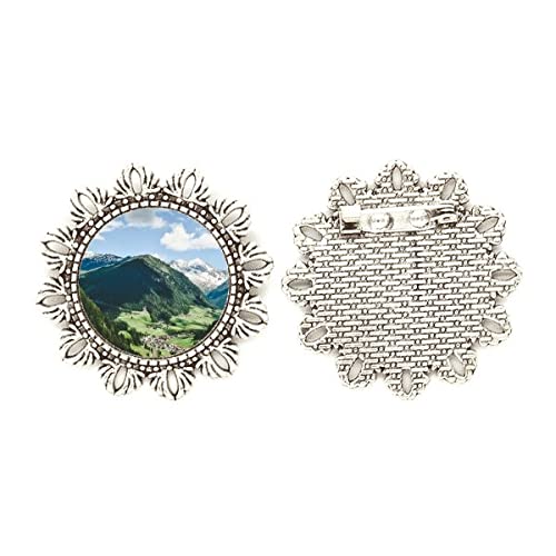 Broche de gancho para el pecho Mountain City Clouds de flores plateadas y cielo azul