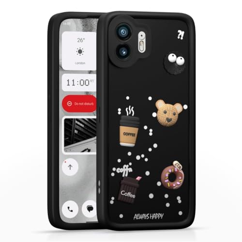 Image of Bintage Back Cover Compatible for Nothing Phone (2) | Cute 3D Taddy Ball Bear Milk Cake Coffee Silicon Case Full Body & Camera Protection - Black