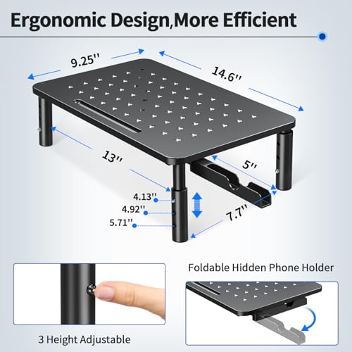 Zimilar 2 Pack Monitor Stand , 3 Height Adjustable Stand with Unique Star Mesh for Computer, Laptop, Printer, Notebook, iMac, Premium Metal Monitor Risers for 2 Monitors - Image 5