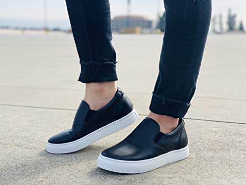 Image of CALTO Men's Invisible Height Increasing Elevator Shoes - Black Leather Slip-on Lightweight Casual Loafers - 2.4 Inches Taller - T1021 - Size 12 D(M) US
