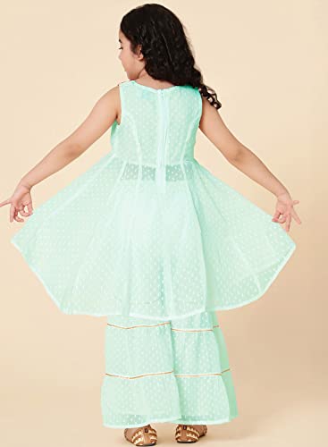 Image of A.T.U.N. (ALL THINGS UBER NICE) Girl's Polyester Embroiderey Sleeveless Kurta and Sharara Set | Traditional Ethnic Wear Clothing Set for Festival and Special Occasions