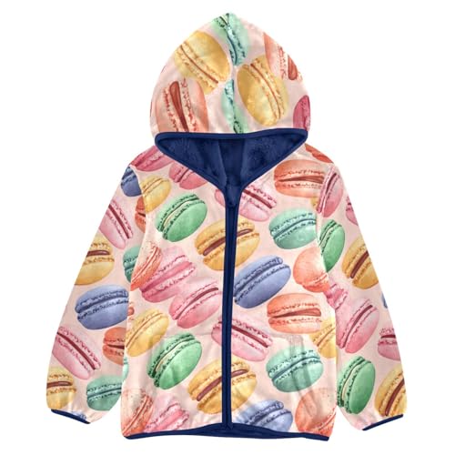Macarons and Pink Background Girls Fleece Jacket Girls Fall Jacket Boys Coats Zip Up Hoodie Outerwear 2-10T