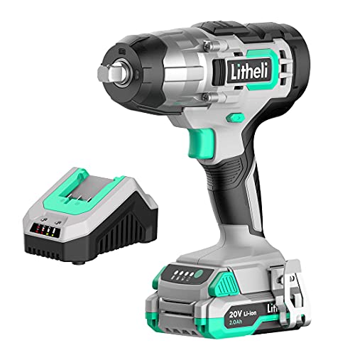 Litheli 20V Cordless Impact Wrench,1/2-inch,300 Nm 2655 In-Lbs Battery Impact Wrench with 2.0Ah Li-ion Battery ï¼†Charger, Belt Clip for Easy Carrying Compact Electric Impact Wrench Set for Home ï¼† Car