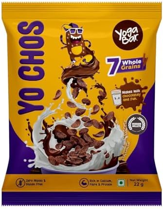 Yogabar Yo Chos Breakfast Cereals No Maida Choco for Kids - Cereal with 5 Whole Grains & 2 Dals - Gluten Free Children's Cereal for Breakfast - Healthy Food - 22 g