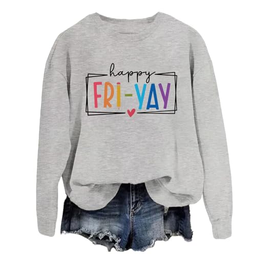 Funny Teacher Sweatshirt Women Happy Friday Graphic Long Sleeve Sweat Shirts Fall Weekend Teaching Life Pullover Top2