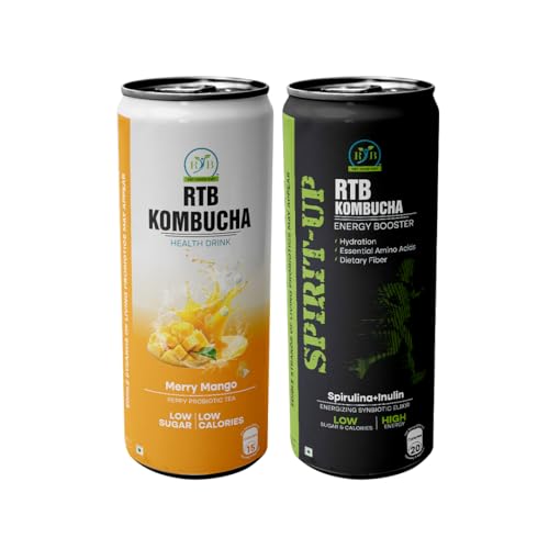 Image of RTB KOMBUCHA Health Drink Combo of 2-250ml Each (Mango & Spirulina) Helps in Immune System & Digestive System(Kombucha Culture, Fruit Pulp & Organic Sugar) Gluten Free, Non-GMO