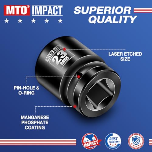 Image of MTO 1 /2 inch Drive 23mm Shallow Impact Socket, 6-Point Metric Socket for Automotive Maintaince, CR-V Steel Meets ANSI Standards