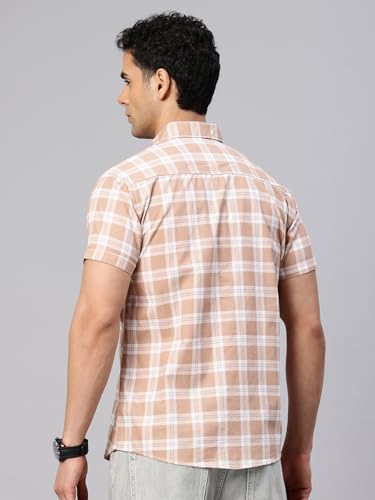 Image of Majestic Man Slim Fit Pure Cotton Checked Half Sleeve Casual Shirt
