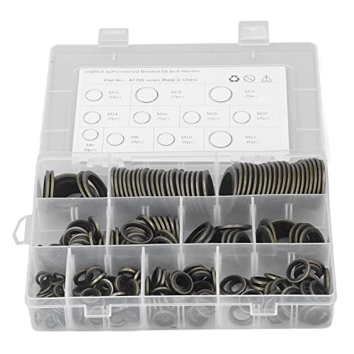 230 PCS M6 to M26 Oil Seal Washer Assortment Kit, Self Centered Metal Rubber Sealing Washers, Oil Drain Plug Gasket Set for Auto