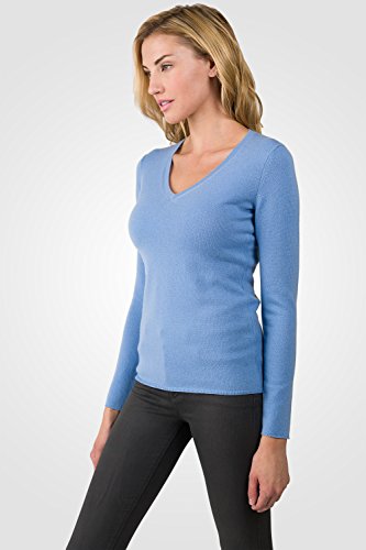 Image of JENNIE LIU Women's 100% Pure Cashmere Long Sleeve Pullover V Neck Sweater