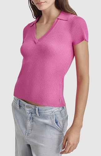 Image of DKNY Women's Soft Ribbed Polo Jeans Sweater
