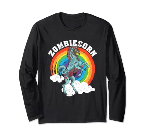 Zombiecorn Zombie Unicorn Lovers Halloween Animal Esqueleto Manga Larga
