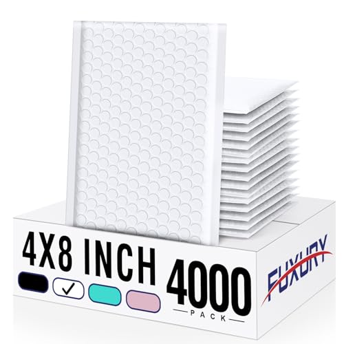 Image of Fuxury White Bubble Mailers 4x8 inch 4000 Pack, Waterproof Padded Envelopes Self Seal Bubble Envelopes, Padded Mailers for Small Business, Envelope Mailers Usable Size 4x7 inch