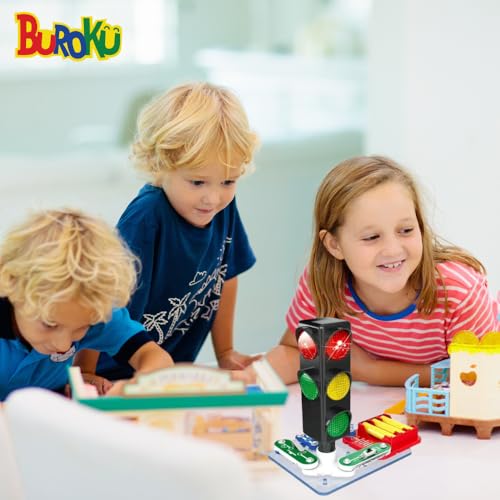 Buroku - Edukacyjny Zestaw Sygnalizacji Świetlnej | Gra STEM z Obwodami i Diodami LED | Naucz się Elektryczności i Ruchu Drogowego | Ilustrowane Instrukcje | Dla Dzieci