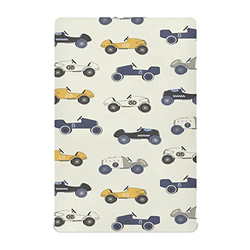 Image of Vintage Race Cars Soft and Breathable Crib Sheets and Playard Sheet for Baby Boys and Girls, Fitted Toddler Standard Bed Mattress, Machine Washable 52 x 28 Inches