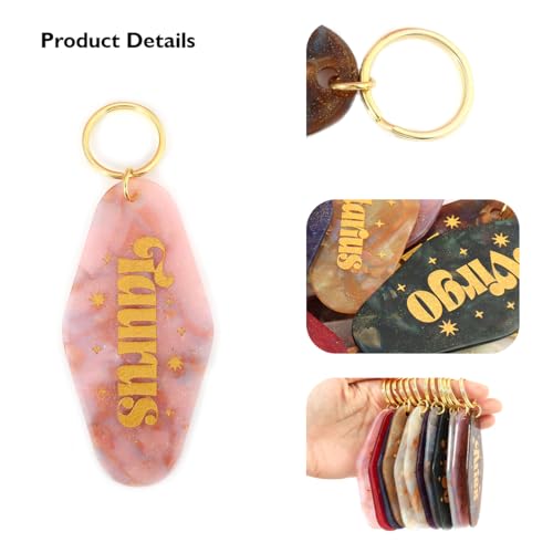 Astrological Leo Zodiac Sign Acrylic Keychain with Gold Stars