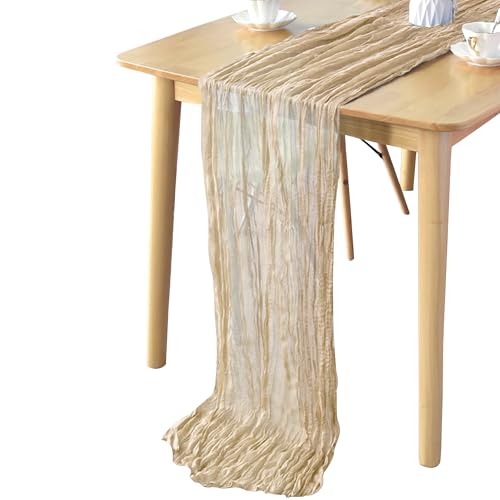 WedDecor Camino de mesa de gasa de 90 x 400 cm, color beige, tela de poliéster, mantel de tela de queso, decoración de mesa para bodas, despedidas de soltera, cumpleaños, banquetes y compromisos, 2