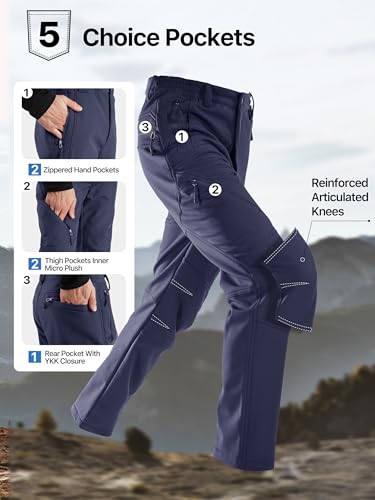 Image of FREE SOLDIER Men's Fleece Lined Outdoor Cargo Hiking Pants Water Repellent Softshell Snow Ski Pants with Zipper Pockets