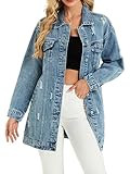 LifeShe Long Denim Jacket Women Oversized Distressed Midi Jean Jackets Fall Loose Trench Coat Trendy
