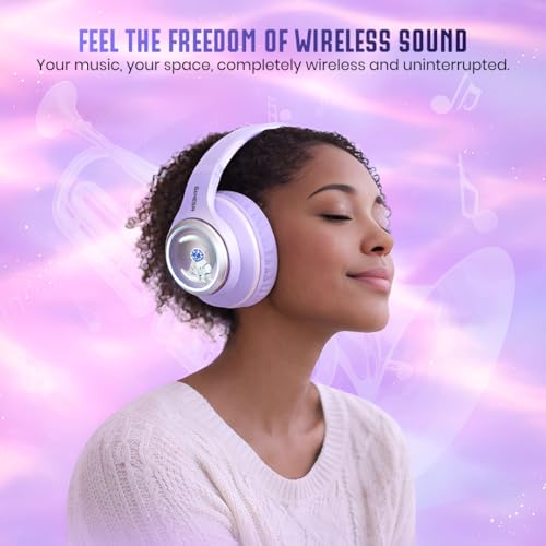 Image of GameSir Astro Junior Wireless Headphones with 40mm Drivers, Deep Bass Stereo Sound, Bluetooth 5.3, Over-Ear Noise Isolation Headset with LED Light, Built-in Mic for PC, Mobile & Laptop (Purple)