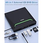 New External CD DVD Drive, Cool DVD Burner USB 3.0 with Ethernet Adapter, 3 USB and 2 TF/SD Card Ports, CD DVD Player Reader Writer Optical Disc Drive for Laptop PC Windows Mac with Carrying Case - Image 3