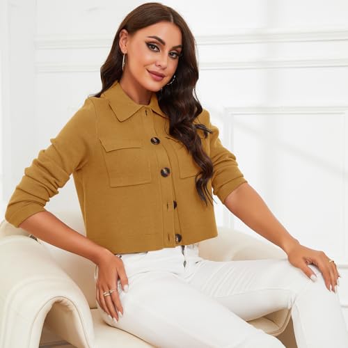 Senllen Womens Merino Cropped Shacket Jacket Button Down Coat Tops Spring Fall Long Sleeve Cardigan Sweaters for Women 2026 by Senllen - Used condition - Image 2