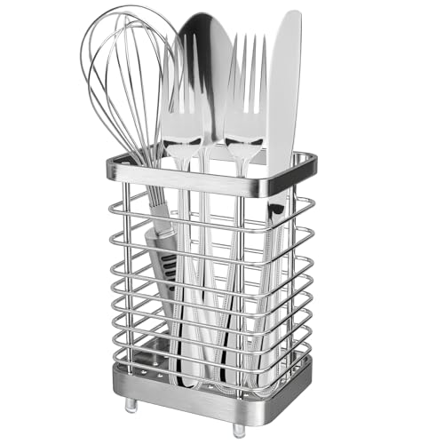 IWNTWY Utensil Holder, Stainless Steel Utensil Drying Rack for Kitchen Counter, Silverware Cutlery Flatware Holder Forks, Knives, Spoons, Chopsticks Organizer (Silver)