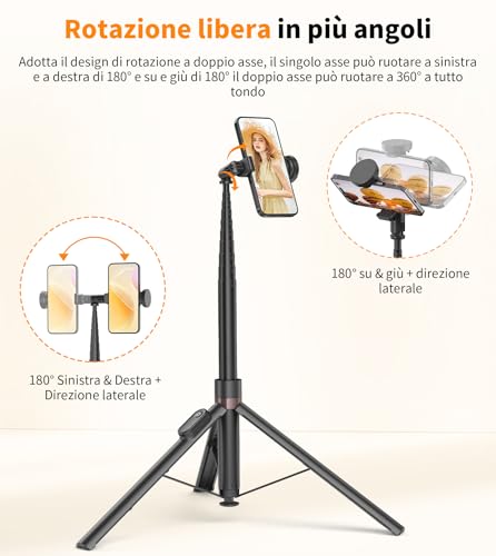 TONEOF Bastone Selfie 168cm con Treppiede e Telecomando, Nero