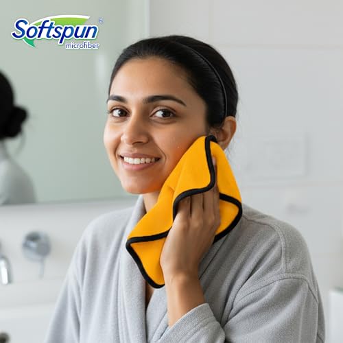 Image of SOFTSPUN Microfiber Hand & Face Wipes 280 GSM 20x30 Cms, 4 Piece Towel Set, (Orange) Super Soft & Silky for Hand, Face and Body - Hypoallergenic Sensitive Skin Wipes & Washcloths.