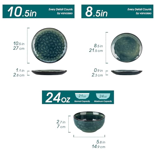 Vancasso Starry Dinnerware Set, Green, 12 Pieces for 4, Stoneware, Microwave & Dishwasher Safe