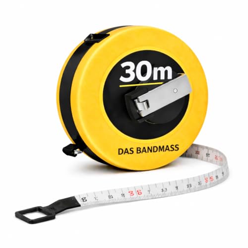 XXL Kapselbandmaß Bandmaß 30 Meter mit Halterung - robustes Maßband & Bandmass zum präzisen Messen mit Feststeller - Rollmassband & Massband mit Aufrollsystem (30 Meter)