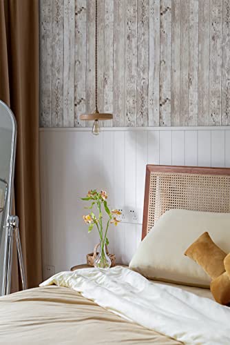 Heroad 1Roll Removable Realistic Wood Shiplap Wallpaper 17.7''X197'' And 1Roll Brown Thicken Retro Wood Grain Wallpaper 78.7''X 17.7'' #TOP5