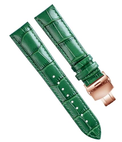 Bracelet de montre en cuir de vachette souple motif bambou vert 18mm avec boucle déployante