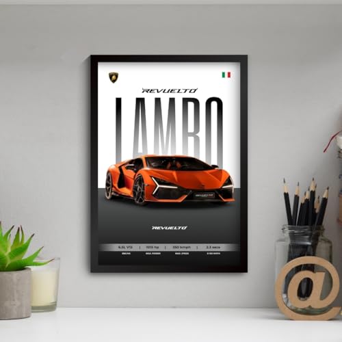 Image of Lamborghini Revuelto Poster | Framed Lamborghini A4 Sized (31 x 23 cm) | Car Poster for Wall, Gift for Boys, Supercar Posters | Supercar Frames | Car Posters for Wall, Bedroom, Hostel, Study Room (F 011)