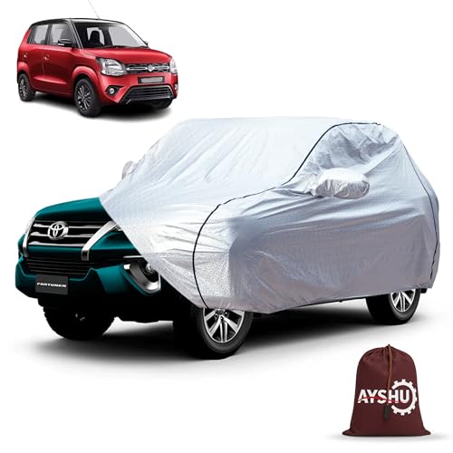 Image of AYSHU Waterproof Car Cover for Maruti Suzuki Wagon-R | Mirror & Antenna Pocket | Anti-Scratch Soft Cotton Inner Layer | Triple Stitched | Heat Resistant Metallic Silver | All-Weather Protection