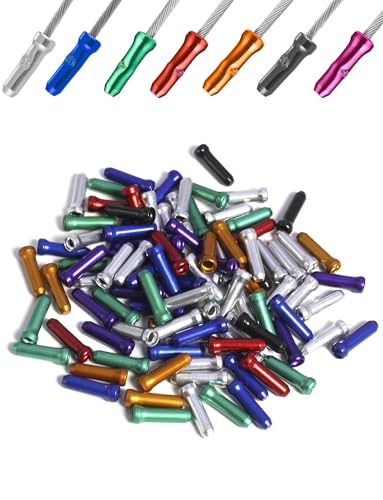 Ciomszan Bike Cable End Caps Cable End Crimps Alloy Brake Cable End Tips for Road Mountain Bicycle (100PCS Multicolour)