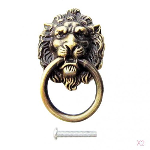 Image of CALANDIS 2xRetro Lion Head Pull Handle Door Cabinet Dresser Drawer Knob Antique Brass